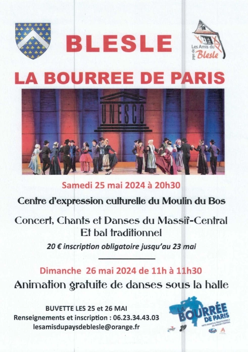 Spectacle La Bourrée de Paris  le 25 mai centre culturel de Blesle